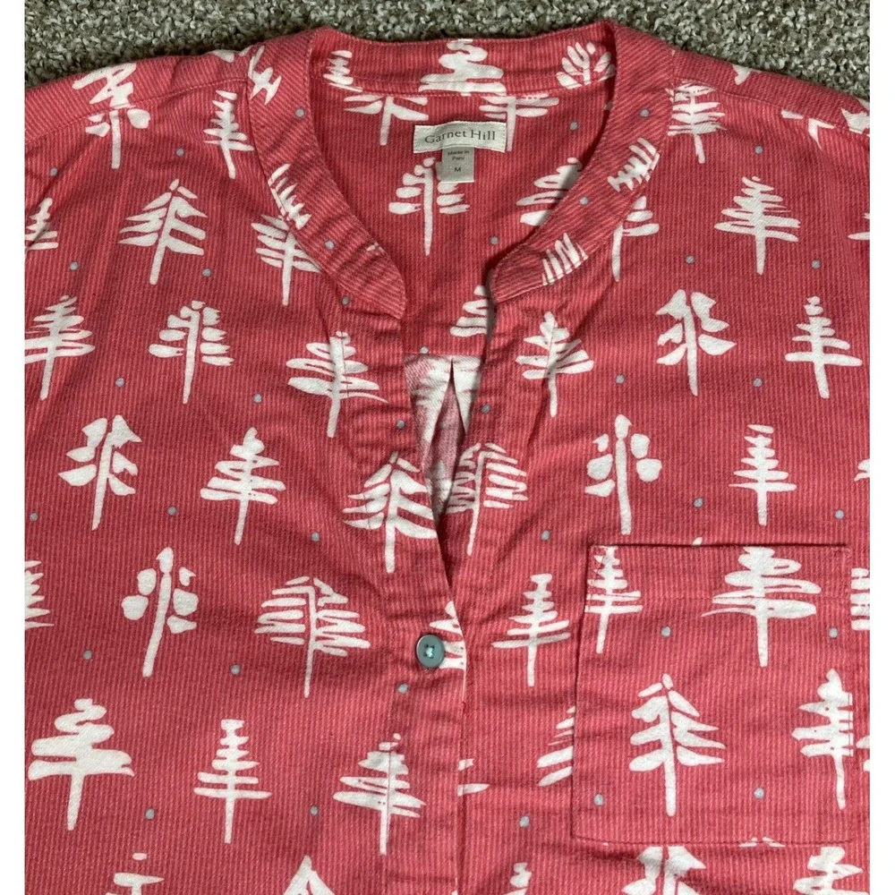 Garnett Hill Red Nightgown w/Pine Trees‎ Women's Size Medium Organic Pima Cotton